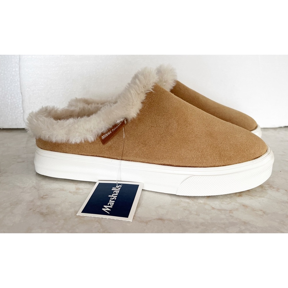 Minnetonka Tan Suede & Faux Fur Lined Slippers 6 NWT